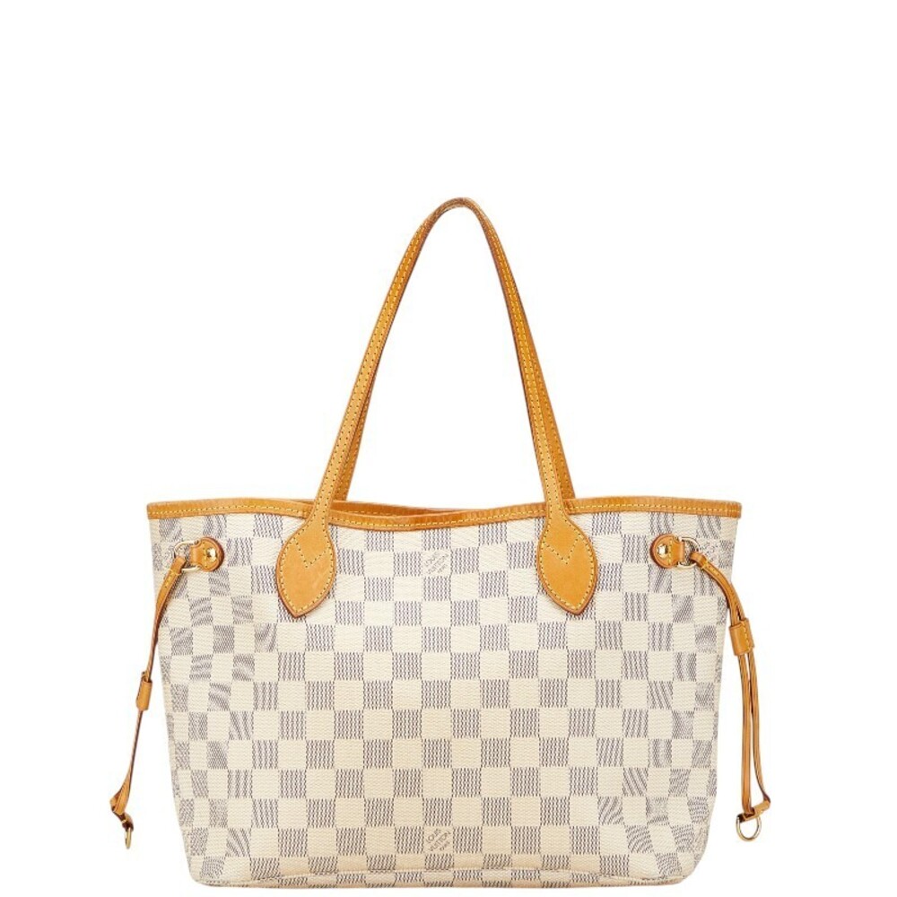 Louis Vuitton Damier Azur White Neverfull Tote Bag Leather